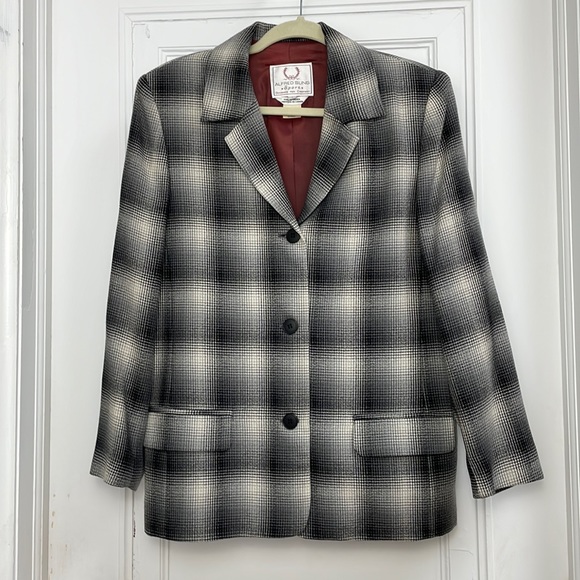 Vintage ALFRED SUNG Plaid Blazer Y2K late 90s wool greys - Picture 2 of 15